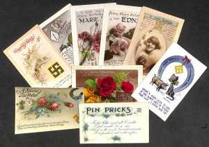 Lot of 9 British holidays celebrations greetings postcards all with luck symbols