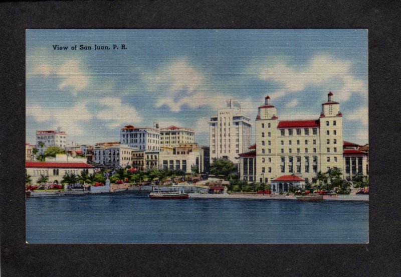 PR City View Bldgs Post Office Skyline San Juan Puerto Rico Postcard Linen