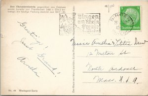 RPPC Ehrenbreistein Fortress Rheingold 1938 Bingen to Andover Mass Postcard W4