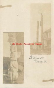Native American Indian, RPPC, Totem Poles, Wrangall, Alaska, Photo