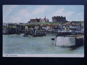 Kent OLD FOLKESTONE Harbour - Fishing & Steam Boats c1913 Postcard by Woodbury