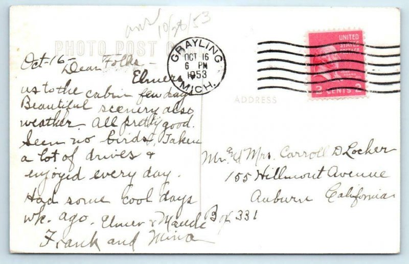 RPPC  GRAYLING, Michigan MI ~  POST OFFICE 1953 Real Photo Postcard