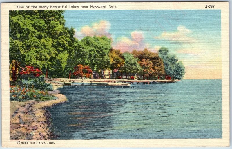 1940 Near Hayward, WI Lake Boat Dock Scenic Nature Flowers Trees Clouds Sky A225