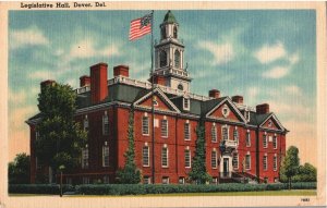 VINTAGE POSTCARD LEGISLATIVE HALL AT DOVER DELAWARE ON FRESH LINEN CARD