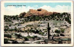 1920 Phoenix AZ-Arizona, A Desert Scene, Cacti Stand Across Landscape, Postcard