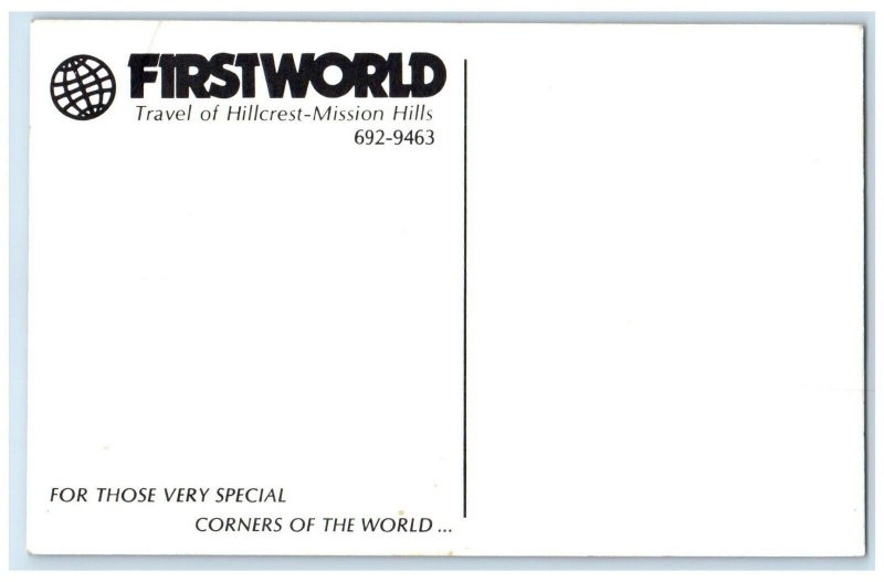 c1960 First World Travel Hillcrest-Mission Hills Reed Thomason Vintage Postcard