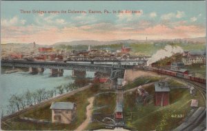 Postcard Three Bridges across the Delaware Easton PA in Distance