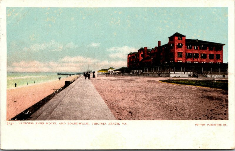 Vtg 1900s Princess Anne Hotel and Boardwalk Virginia Beach VA Postcard