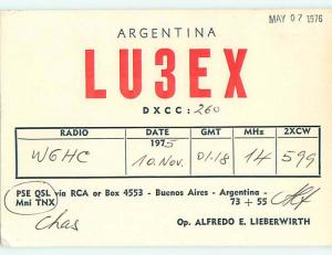 1976 vintage QSL CB HAM RADIO CARD Buenos Aires ARGENTINA s0410