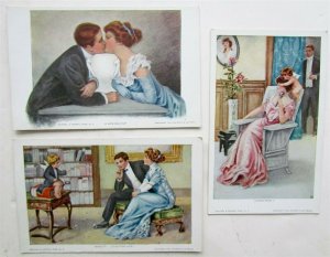 LOT of 3 ROMANTIC ANTIQUE POSTCARDS w/ CUPID 1909 by GUTMANN