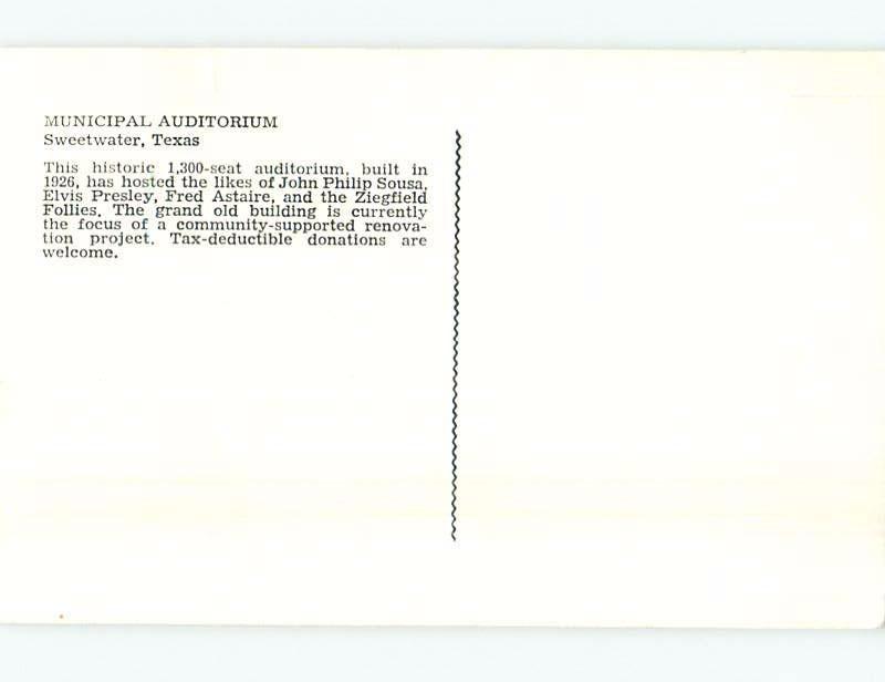 Unused 1982 MUNICIPAL AUDITORIUM Sweetwater - Near Abilene Texas TX G1450