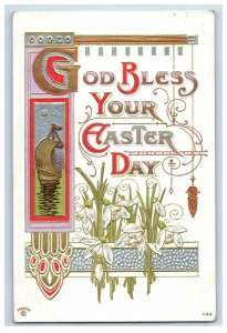 c.1910 Art Nouveau Silt Easter Metallic Ink Vintage Postcard F50