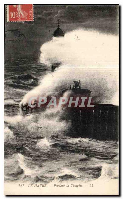 Old Postcard Le Havre Lighthouse Lighthouse During Storm