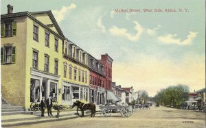 Market Street West Side Attica New York Horses and Wagon