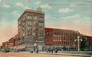 Postcard C-1910 Bloomington Illinois South Side Court House Trolley 24-5891