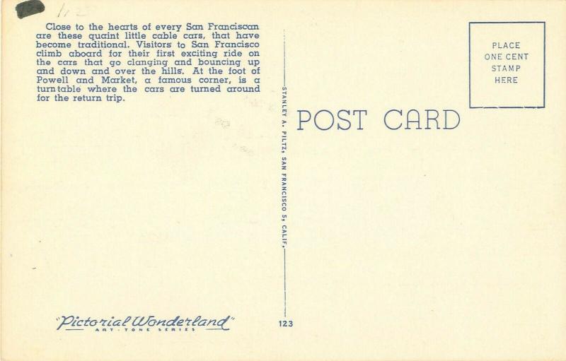 Cable Car 518 Muncipal Railway Washington & Jackson San Francisco CA Postcard