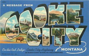 Montana Cooke City Large Letters multi View Teich linen Postcard 22-1540