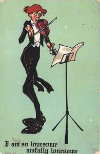 R. Lillo Signed I Am Lonesome Violin Musical instrument Comical Postcard