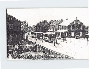Postcard First Trolley Through New Holland, Main Street