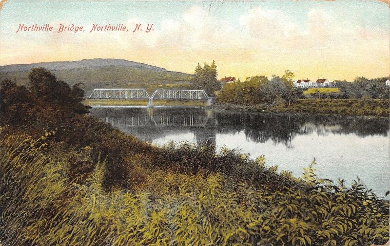 Northville New York~Northville Bridge~Houses in Distance~1909 Postcard