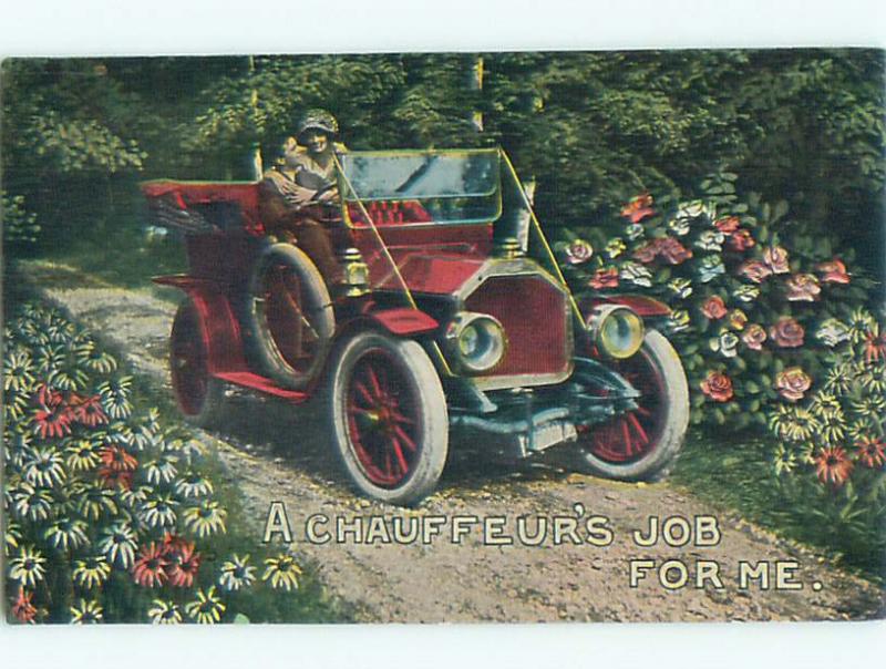 Pre-Linen ROMANTIC COUPLE IN VERY OLD AUTOMOBILE CAR J0735