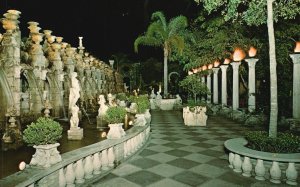 Vintage Postcard Night Scene North Garden Bubbling Fountain Wall Clearwater FL