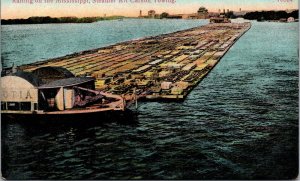 Postcard Rafting on the Mississippi Steamer Kit Carson Towing~134027