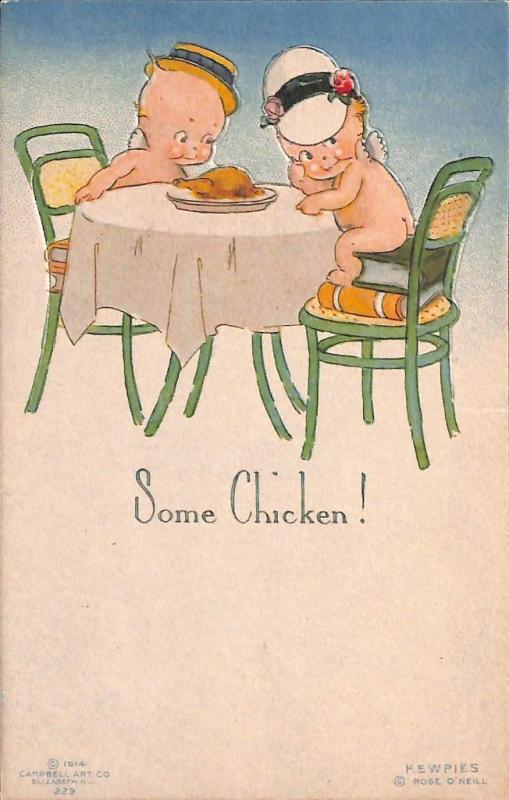 Rose O' Neill Kewpie Some Chicken! Postcard