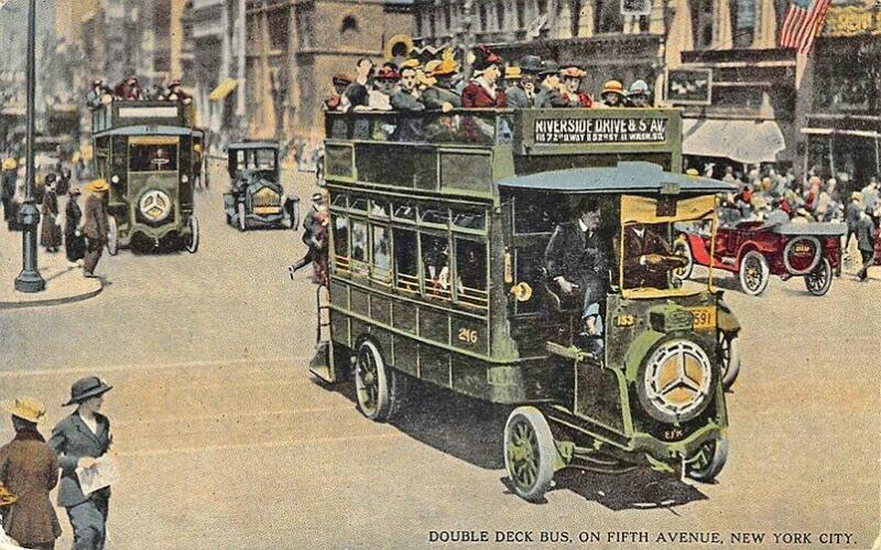 New York NY Double Deck Bus on Fifth Avenue Postcard