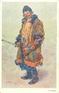 Czech artist A. Frolka folklife of Southern Moravia man with violin folk costume