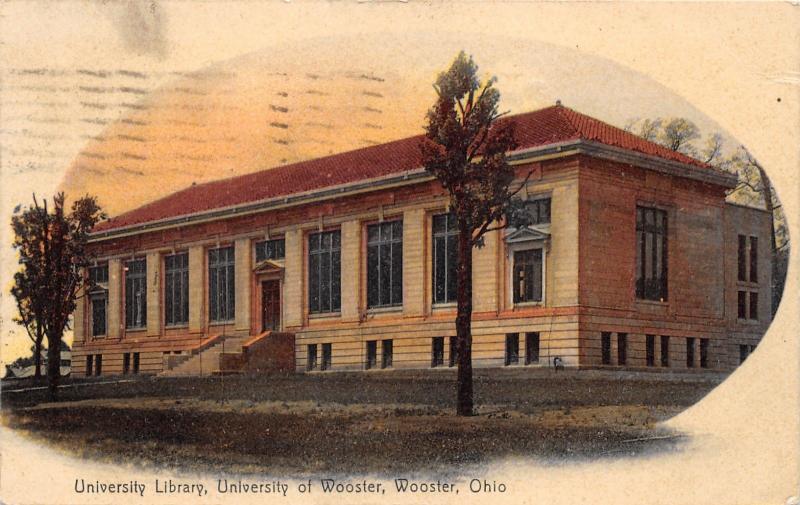 Wooster Ohio~University of Wooster Library~Picture in Oval~1908 Rotograph Pc