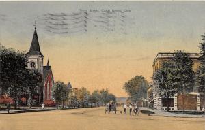 E92/ Canal Dover Ohio Postcard Tuscarawas 1909 Third Street Church Stores 3