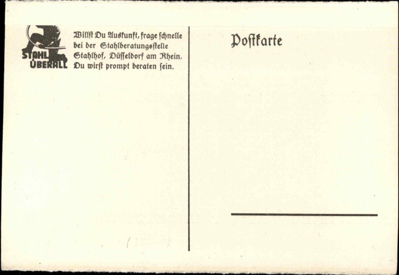 German Man Robot? Eating Knife Fork Silverware Advertising? 1934 Postcard