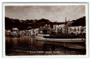 RPPC CAPRI, Italy ~ Village & GRANDE MARINA , YACHT  c1930s Postcard