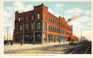 H23/ Newton Kansas Postcard c1910 Santa Fe Railroad Depot Hotel 