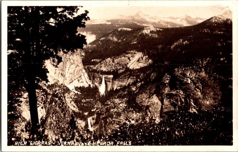 RPPC High Sierras, Vernal and Nevada Falls, Yosemite CA Vintage Postcard L80