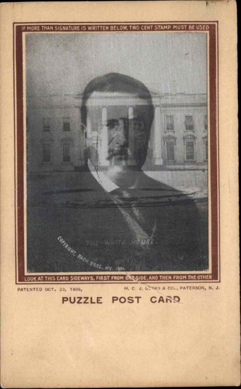 Teddy Roosevelt US President Puzzle Novelty Lenticular c1906 Postcard