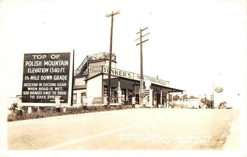 RPPC Polish Mountain, MD YONKERS TOWER Coca-Cola Roadside Gas Pumps c1930s Photo