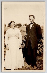 RPPC Sweet Old Couple Photo Edwardian Woman Day Dress Postcard R25