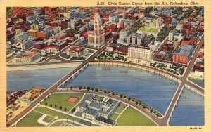 COLUMBUS, OH Ohio  CIVIC CENTER~SCIOTO RIVER~CENTRAL HIGH SCHOOL  1943 Postcard
