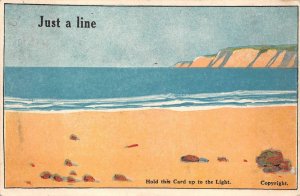 JUST A LINE WOMAN BATHERS ENGLAND HOLD TO LIGHT HTL NOVELTY POSTCARD 1928