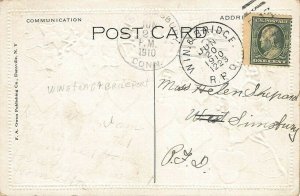 Best Wishes' Card Winn. & Bridge 1910 R. P. O. Cancel Postcard