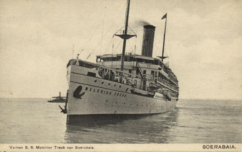 indonesia, JAVA SOERABAIA, Steamer Melchior Treub leaves Harbor (1910s) Postcard