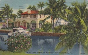 Florida Fort Lauderdale Canal Scene With Beautiful Home 1954 Curteich