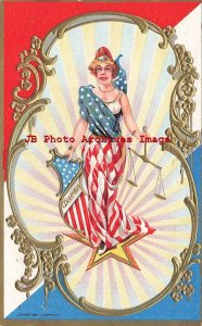 Patriotic, Conwell No 387, Lady Columbia Draped in Flag Holding Shield