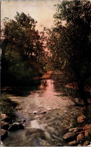 Postcard Spring - river scene through trees RMS 1909 Chi Irene & Dubuque cancel