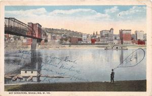 WHEELING WV SKY SCRAPERS ACROSS OHIO RIVER HELMBRIGHT BROS PUBL POSTCARD 1917