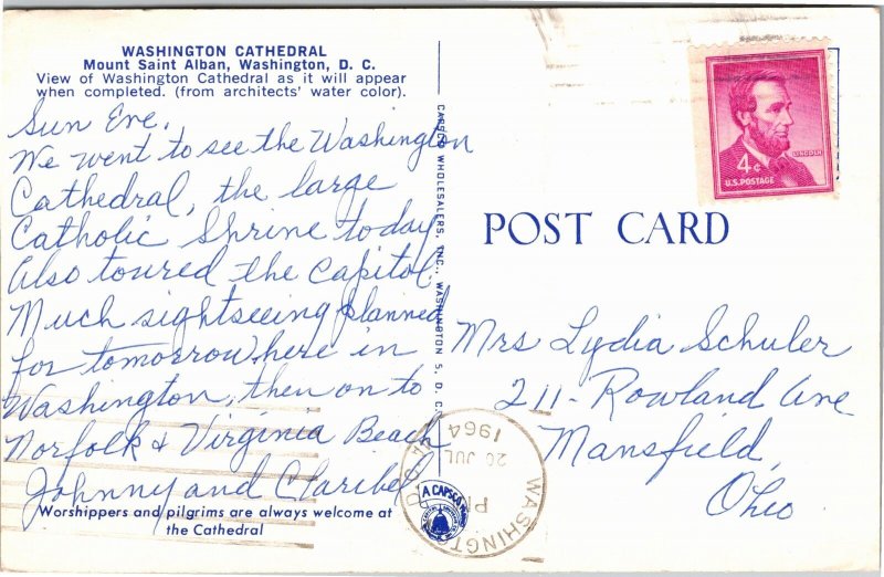 Postcard Washington DC  Washignton Cathedral Moutn Saint Alban