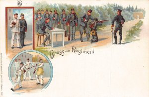 L002 Germany 1900 Gruss vom Regiment infantry military shooting litho postcard
