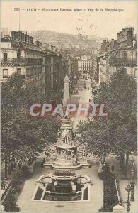 Old Postcard Lyon Monument Place Carnot and Rue de la Republique